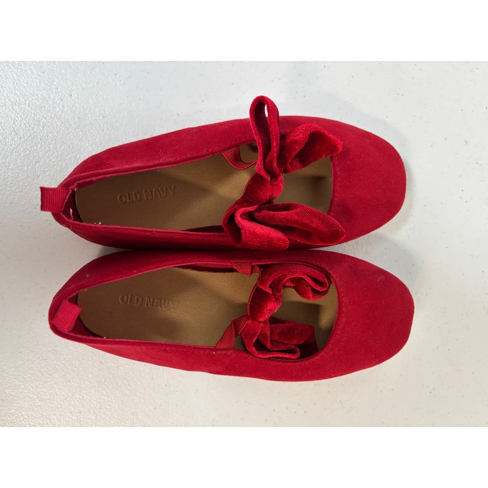 Old Navy Girls Red Velvet Flats Bow Slip On Dress Shoes Holiday Party size 11
